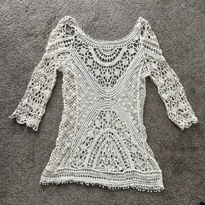 Summer Women Beach Vacation Boho Cutout Crochet Low Back Lacy Cotton Sz M